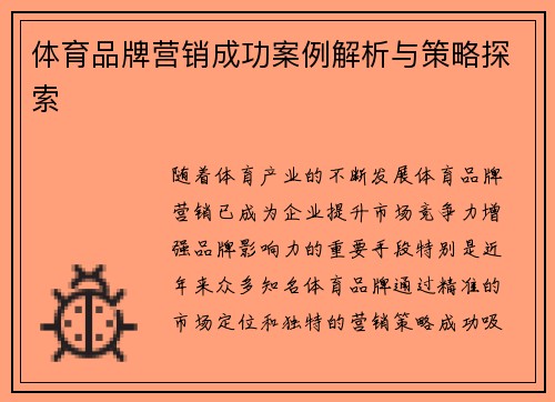 体育品牌营销成功案例解析与策略探索